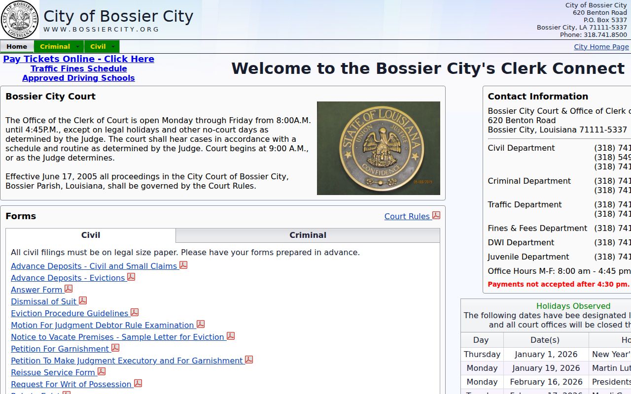 Official Bossier City Court information