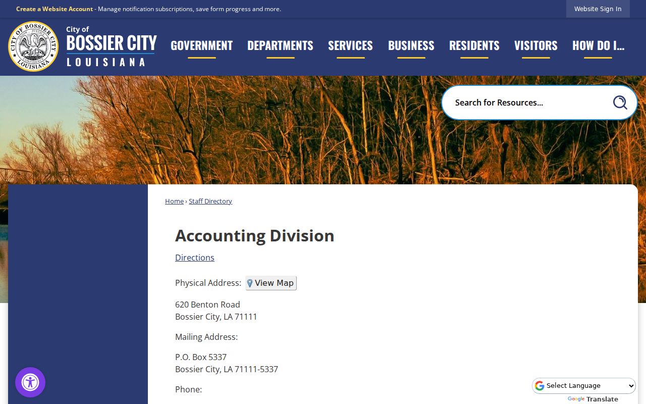 Bossier City Police Department official contact directory