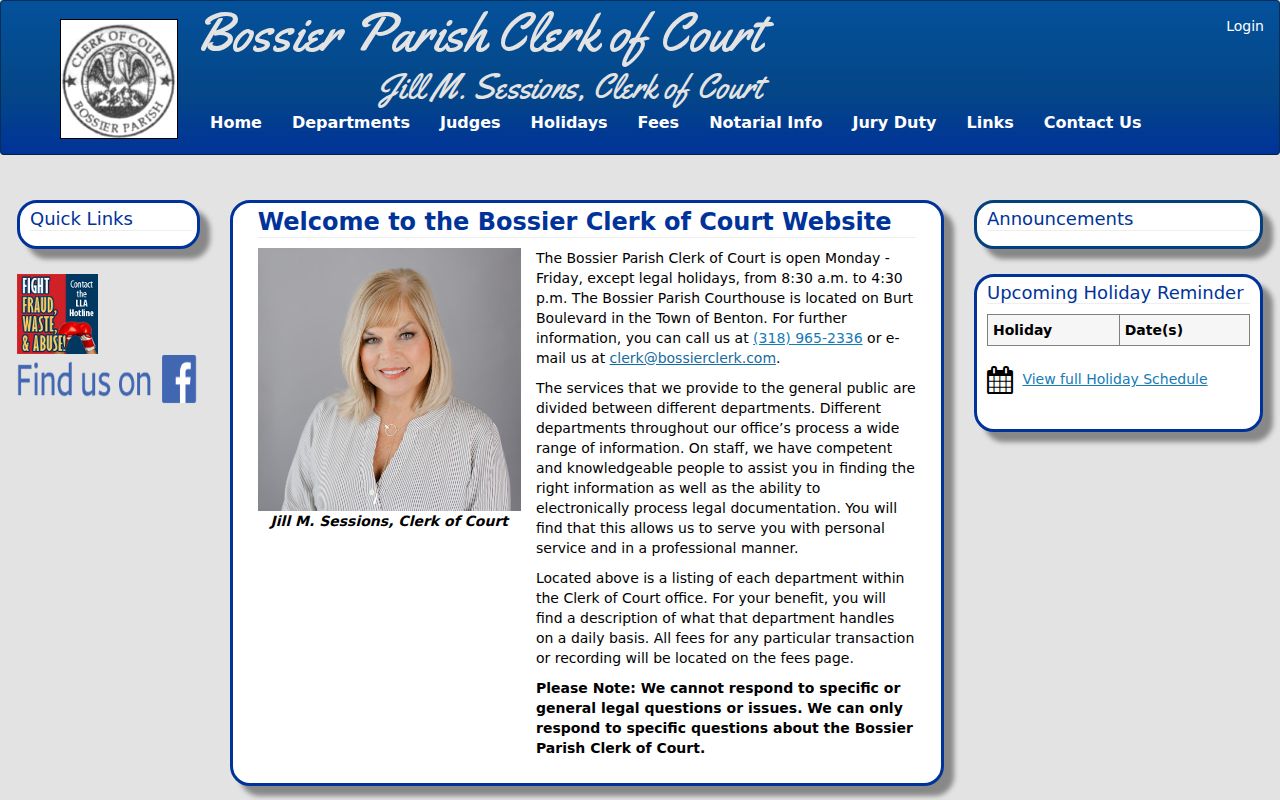 Bossier Parish criminal court cases Clerk contact information