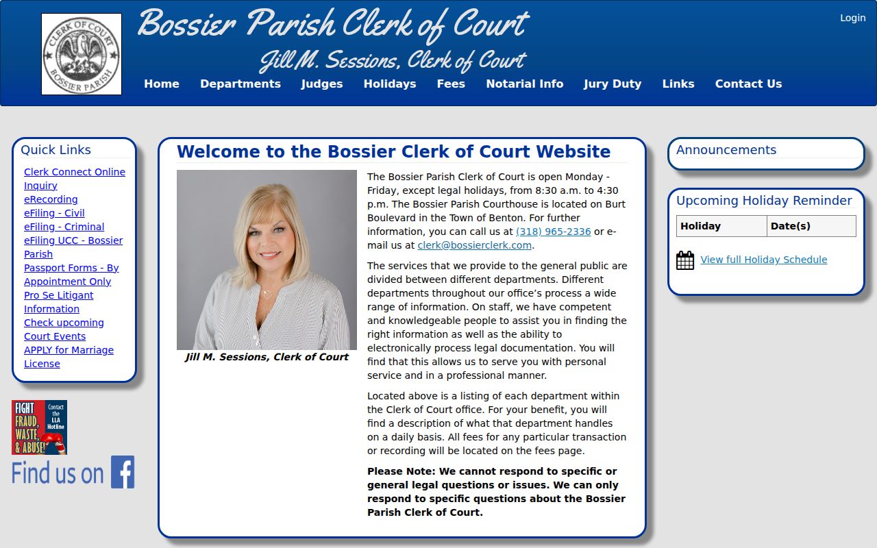 Bossier Parish criminal history Clerk of Court
