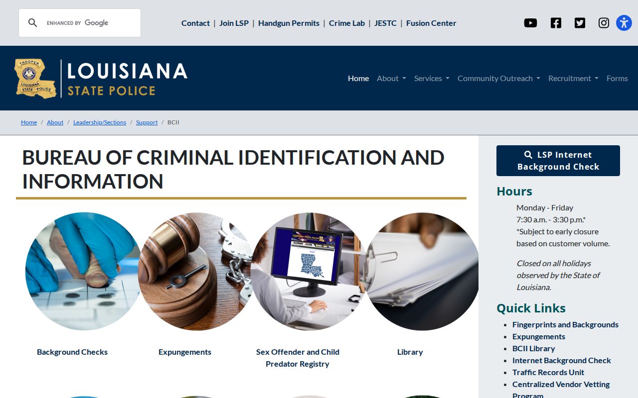 Bossier Parish criminal history Louisiana BCII records